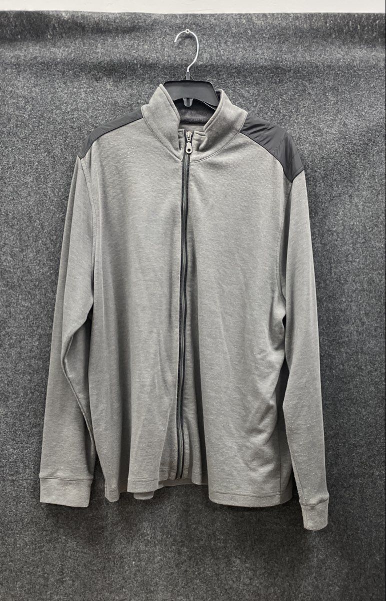 Perry Ellis Men's Gray Full Zip Track Jacket Mock Neck Shoulder Panels Sz XXL