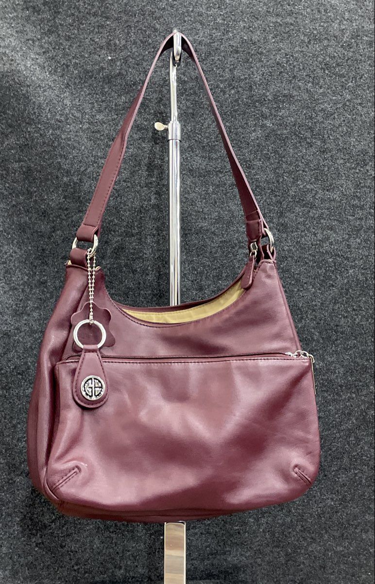 Giani Bernini Maroon Leather Hobo Shoulder Bag Purse Silver Hardware
