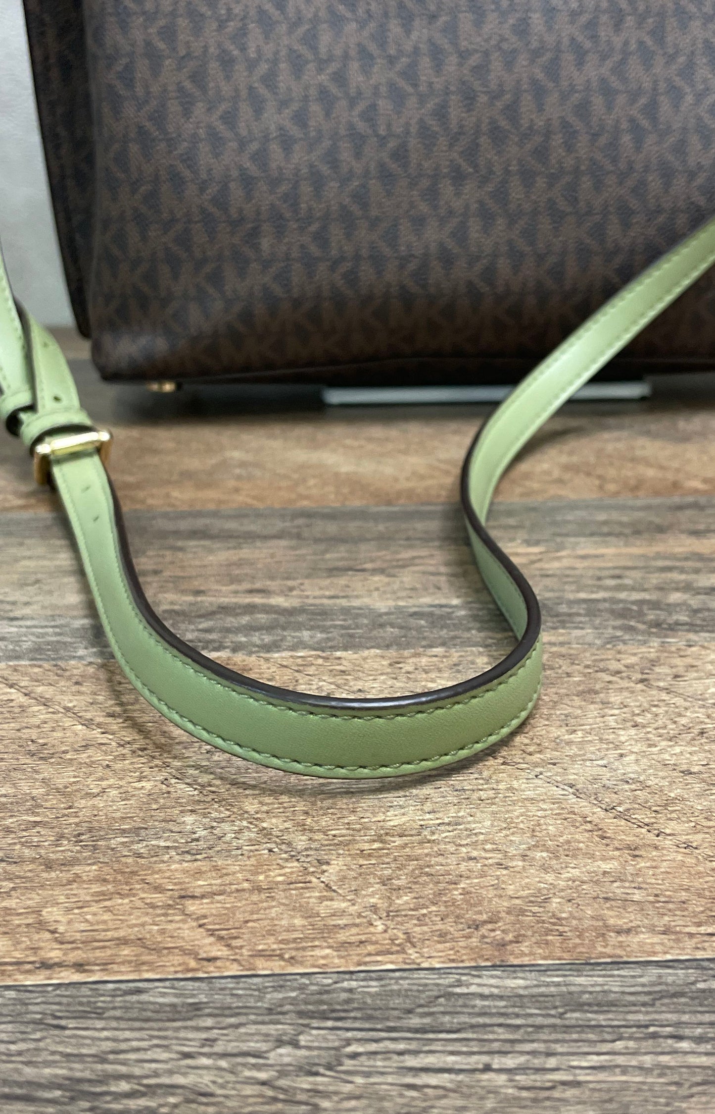 Michael Kors Brown Green Signature Canvas Emory Satchel Handbag Crossbody