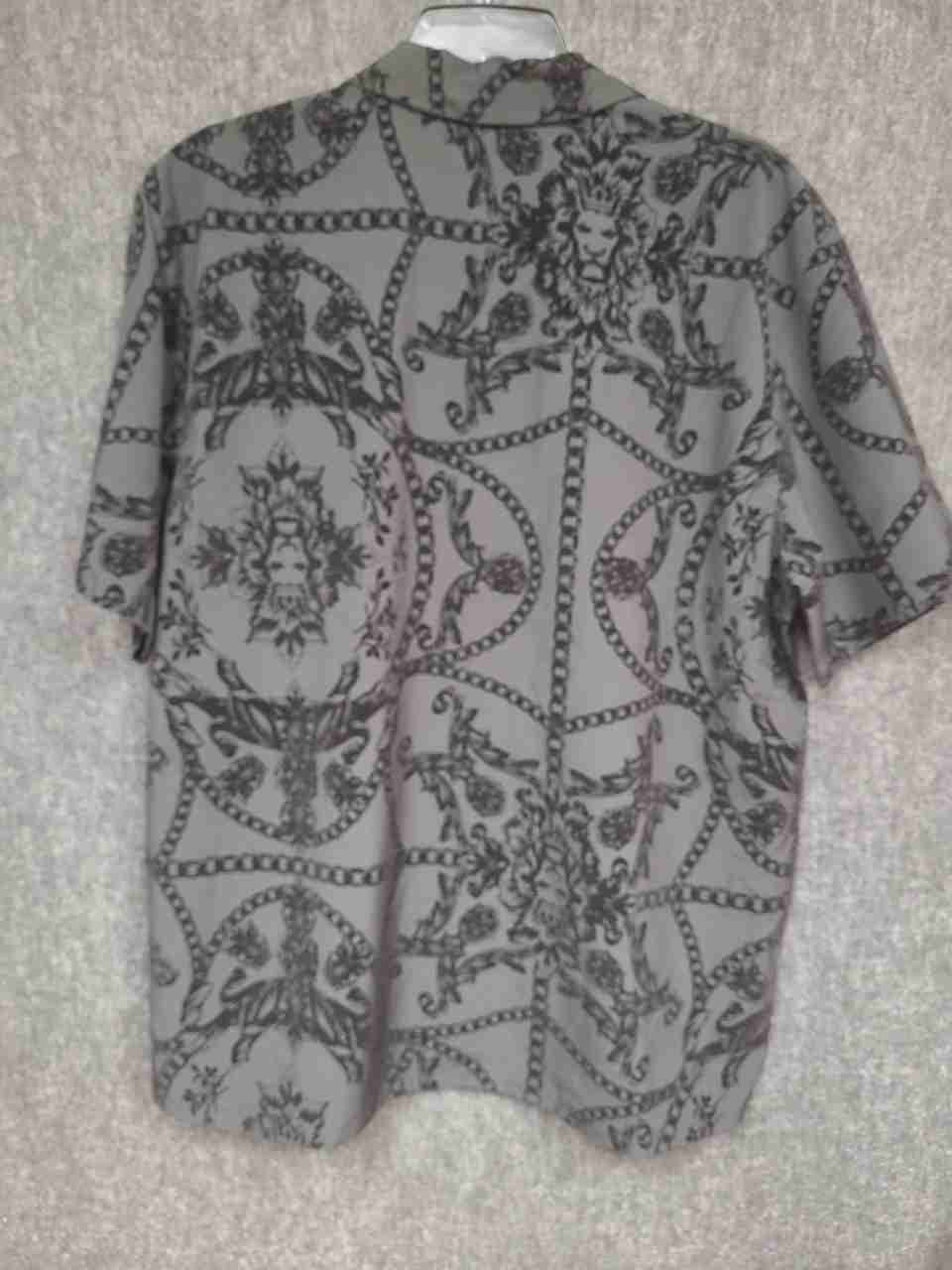 Baroque Gold Premium Men's Gray Baroque Lion Chain Print Short Sleeve Shirt Sz L