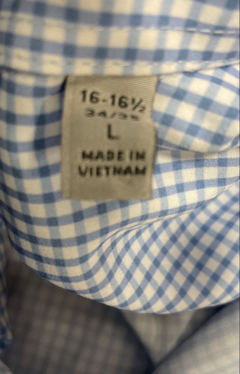 Perry Ellis Portfolio Men's Blue Gingham Stretch Dress Shirt Sz L 16-16.5