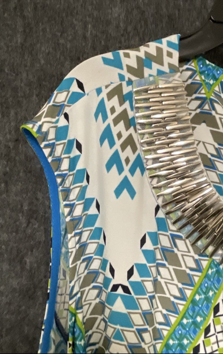 Studio One New York Women's Blue Geometric Embellished Midi Dress Sz 2X NWT