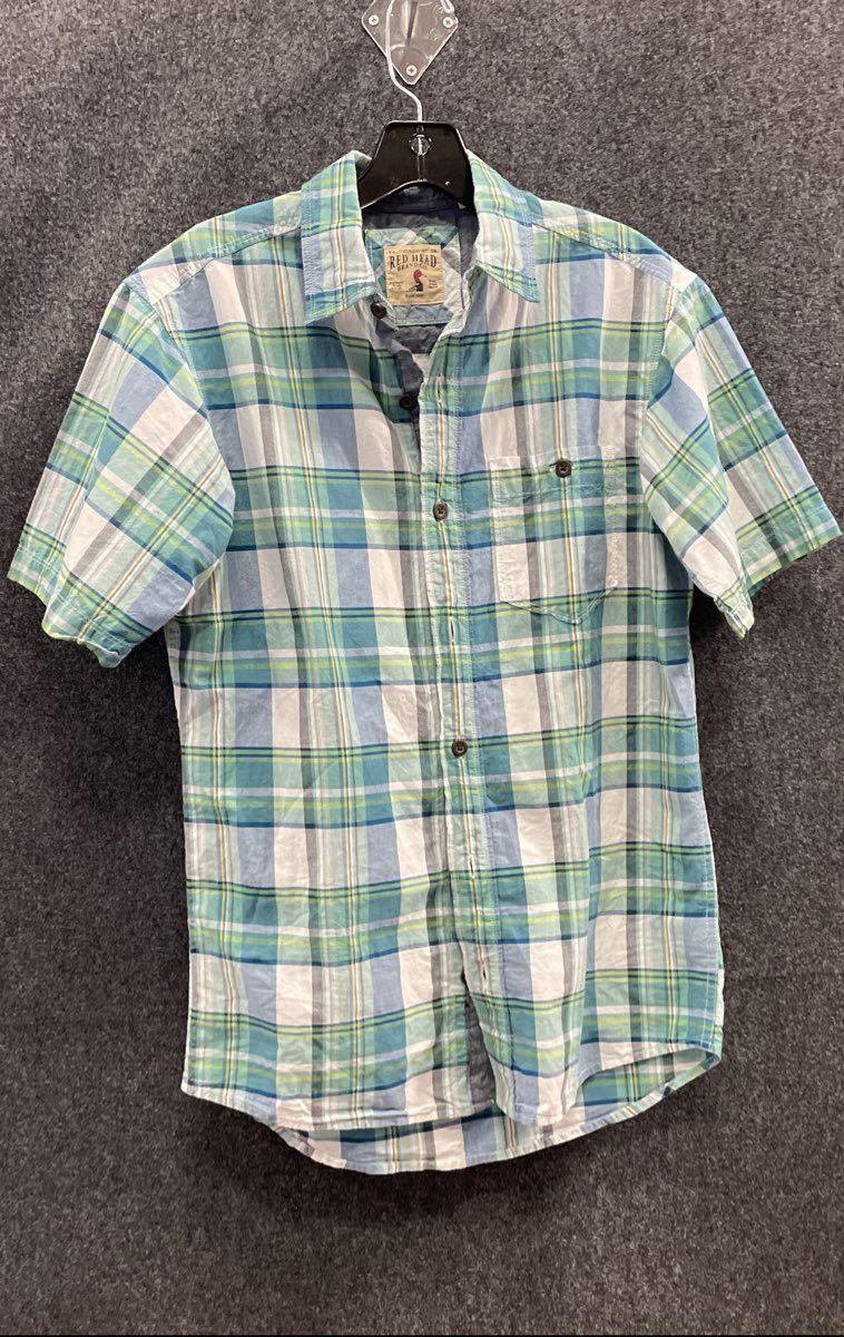 Red Head Brand Co. Men's Green Blue Plaid Short Sleeve Button Down Shirt Sz S