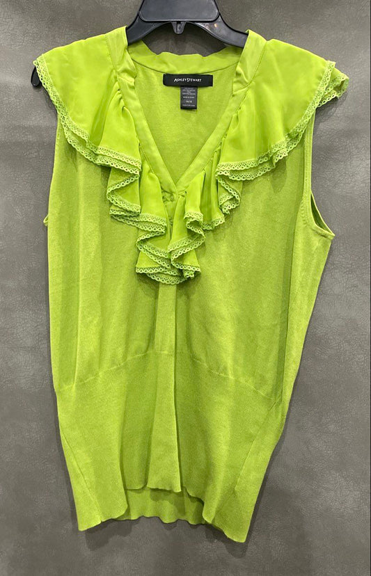 Ashley Stewart Women's Lime Green Ruffle Lace Trim Sleeveless Knit Top Sz 14/16