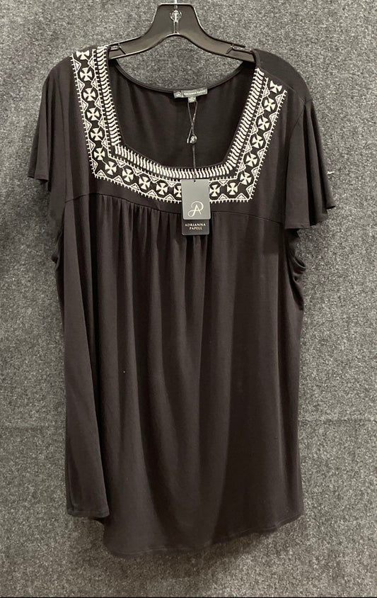 Adrianna Papell Women's Black Embroidered Square Neck Flutter Sleeve Top 2X NWT