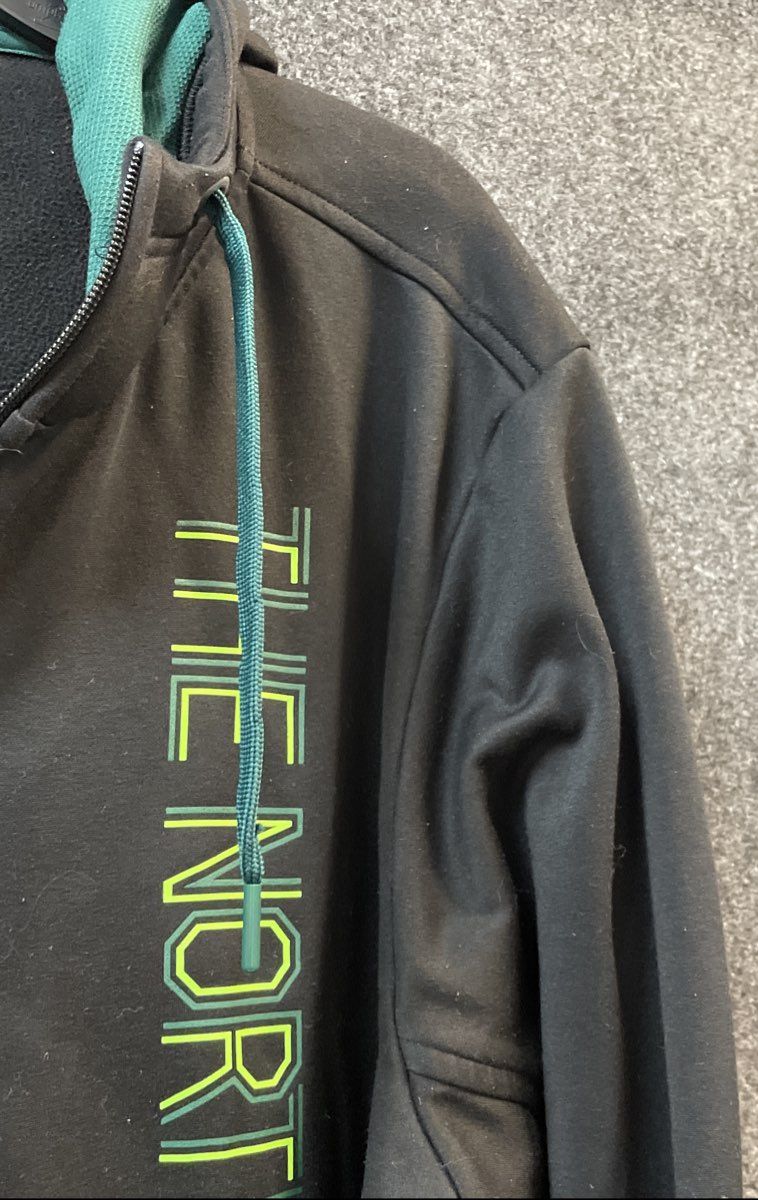 The North Face Men's Full Zip Fleece Hoodie Black Green Vertical Logo Size XL