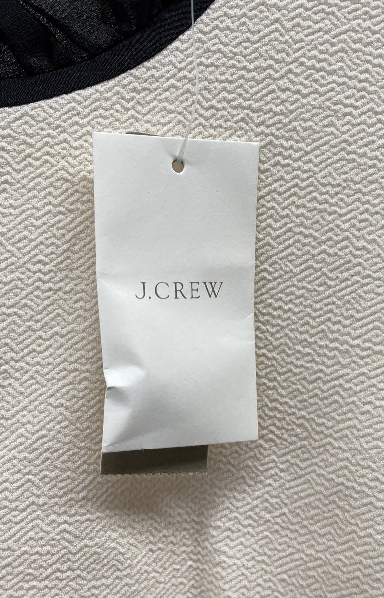 J. Crew Women's Ivory White Sleeveless Shift Dress Black Ruffle Trim Sz 4 NWT