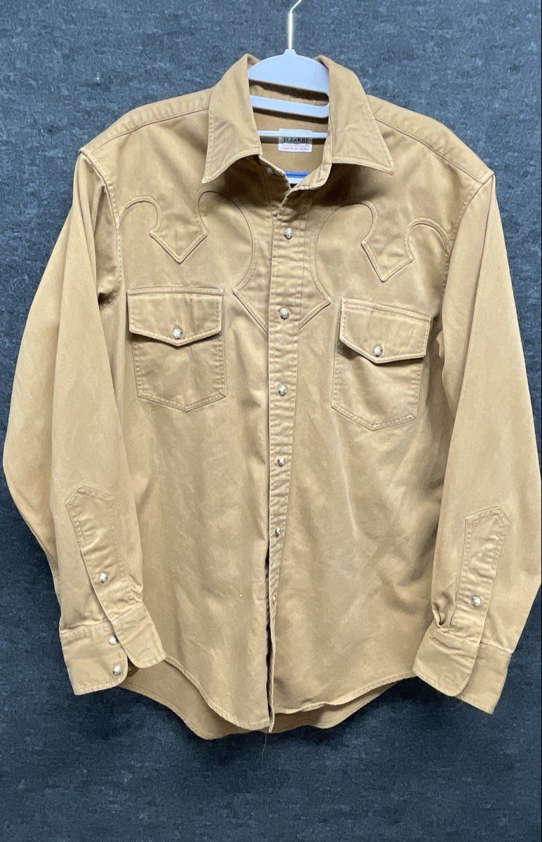 R.GOOD Men's Vintage 90s Tan Western Pearl Snap Shirt Sz 16.5x35