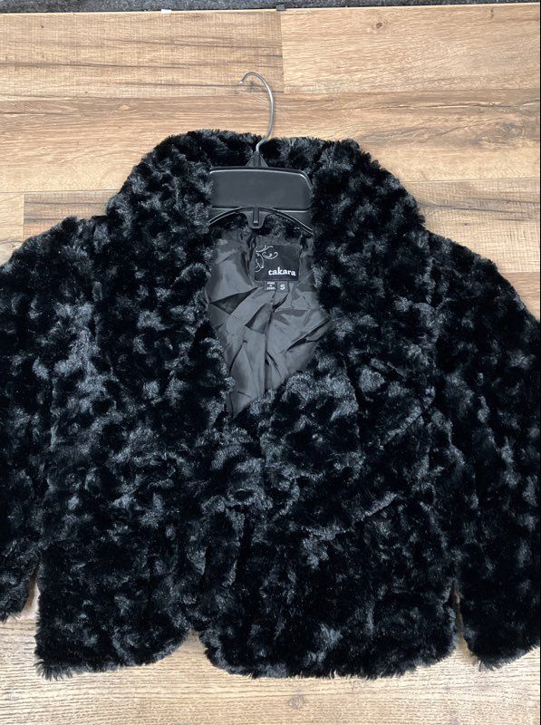 Takara Women's Black Faux Fur Cropped Jacket Bolero Shrug Evening Coat Size S