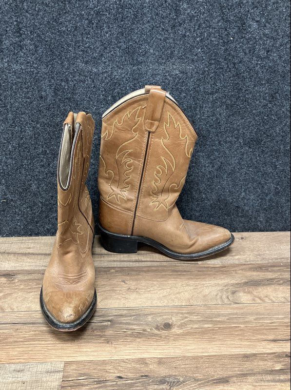 Old West CCY8129G Tan Leather Western Cowboy Boots Youth Size 5.5