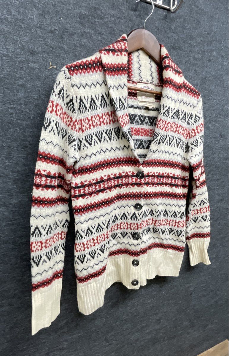 Cambridge Dry Goods Women's Cardigan Cream Fair Isle Shawl Collar Lambswool S