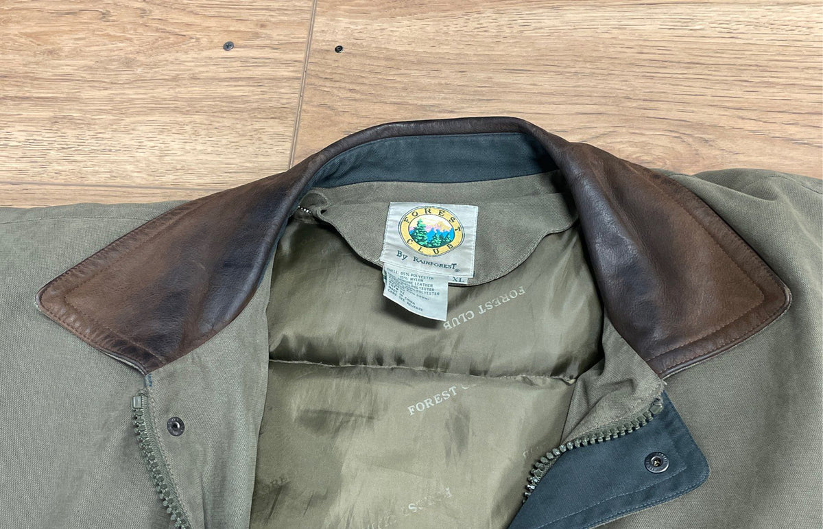 Vintage 90s Forest Club by Rainforest Down Puffer Jacket Leather Collar Sz XL
