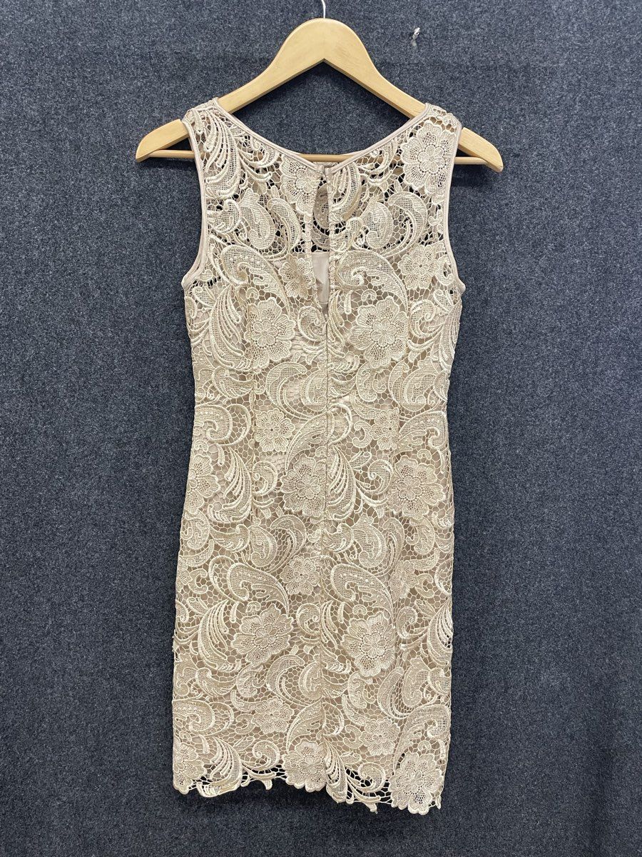 Vintage Y2K Cache Women's Champagne Floral Guipure Lace Sheath Dress Sz 2