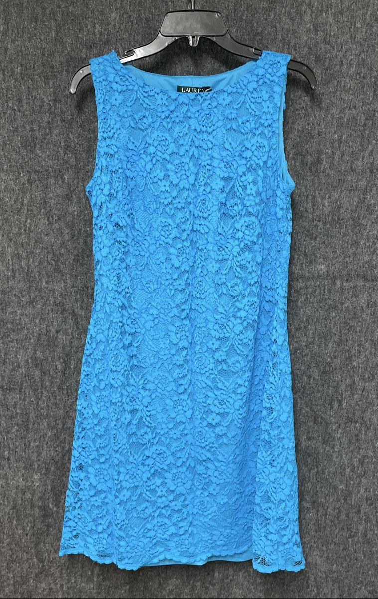 Lauren Ralph Lauren Women's Bright Blue Lace Sleeveless Sheath Dress Sz 10