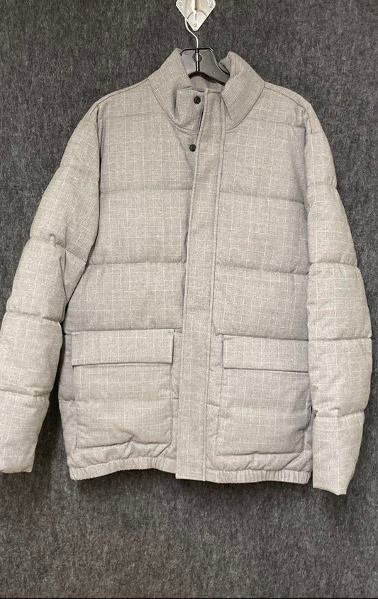 GAP Men's Gray Plaid Puffer Jacket Quilted Stand Collar Coat Size Medium