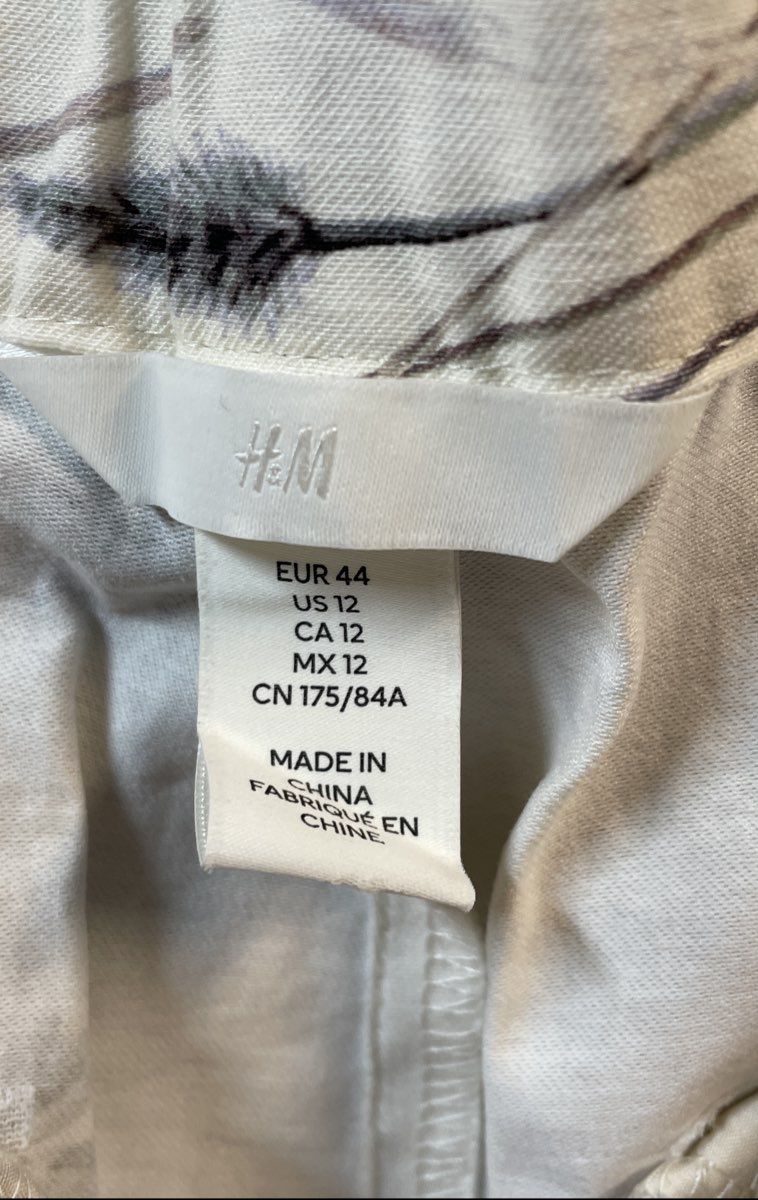 H&M Women's Floral Linen Blend Tapered Tie Waist Pleated Pants Cream Sz 12