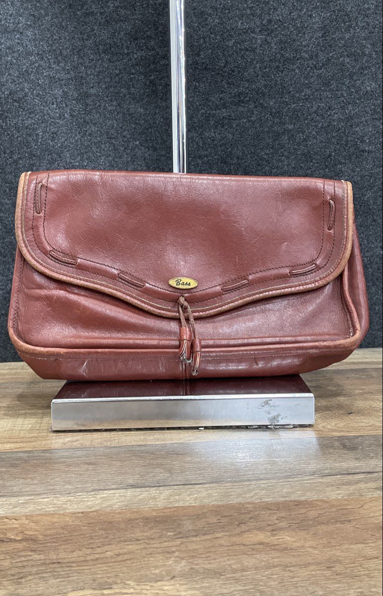 Vintage Bass Burgundy Red Leather Flap Clutch Pouch Bag Tassel Detail
