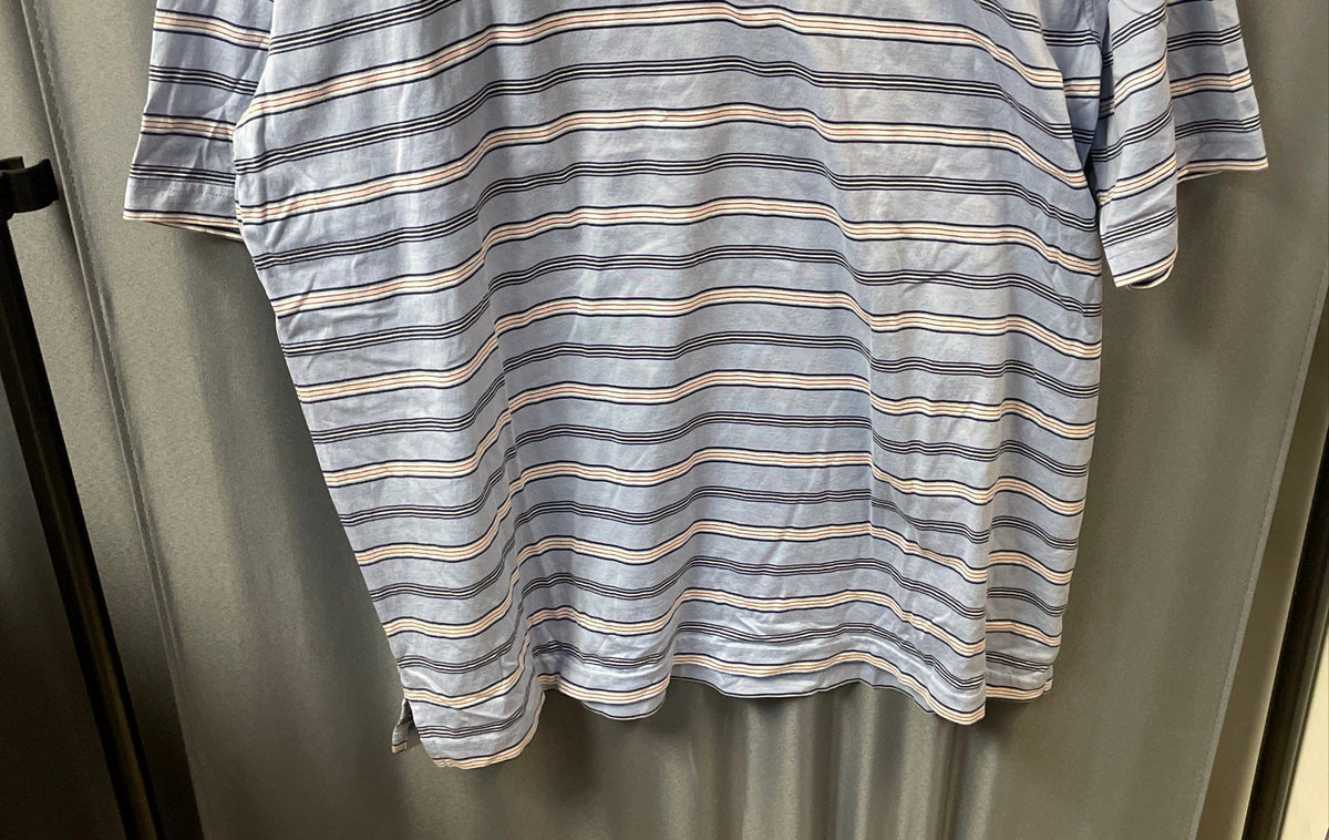 Austin Reed Men's Blue Striped Mercerized Cotton Short Sleeve Polo Shirt Sz XL