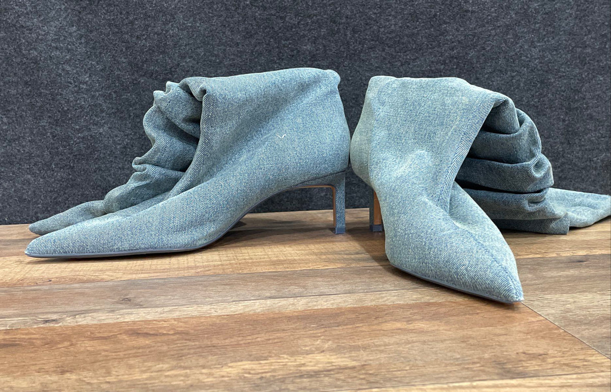 Zara Blue Denim Thigh High Pointed Toe Stiletto Boots Women's Size 41