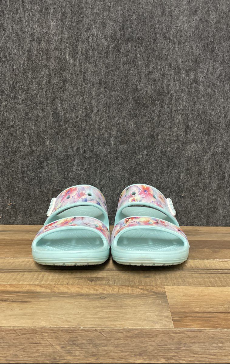 Crocs Classic Dream Sandal Mint Floral Two Strap Slides Men's 9 Women's 11