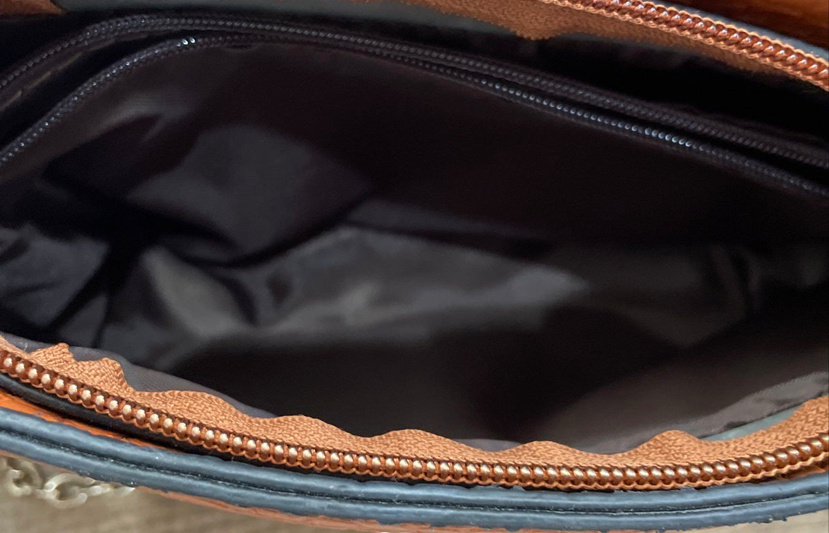 Brown Croc Embossed Leather Satchel Crossbody Bag Gold Chain Strap