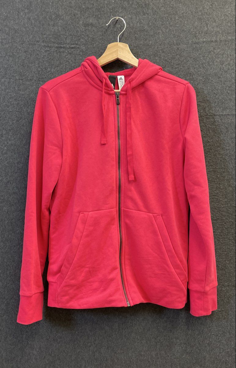 Adidas Women's Pink Logo Sleeve Full Zip Hoodie Sz L