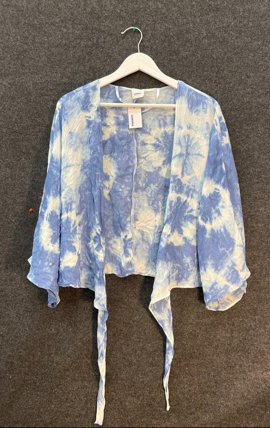 Sonoma Women's Blue White Tie-Dye Rayon Tie Front Kimono Cardigan Top NWT O/S