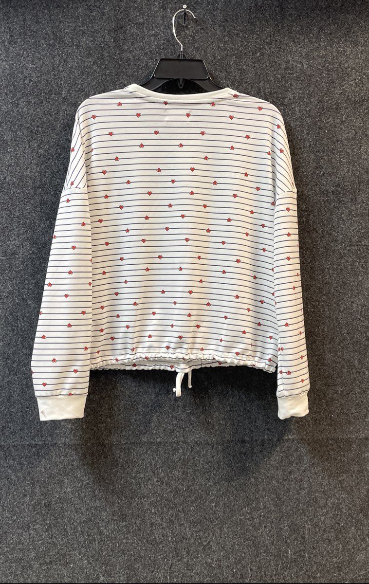 Cupio Blush Women's Shirt Top White Striped Red Hearts Drawstring Hem Size L
