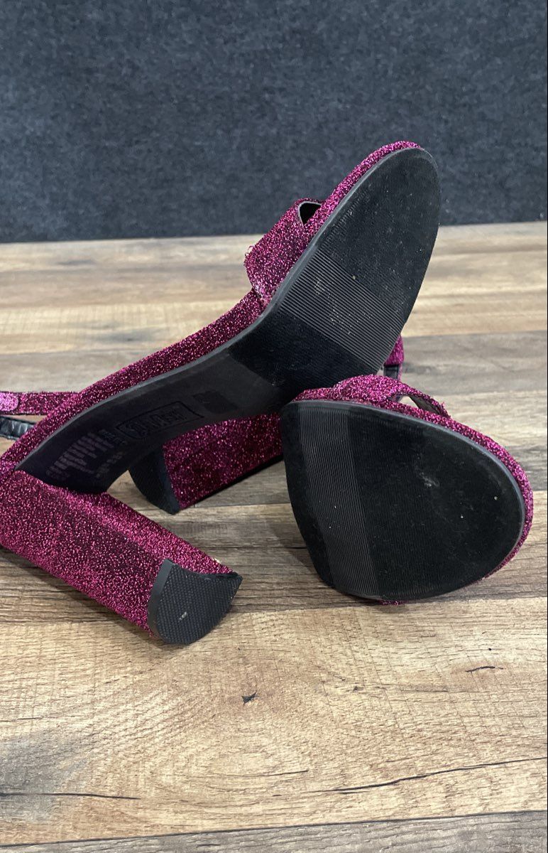 Brash Purple Glitter Platform Block Heel Ankle Strap Sandals Women's Size 8