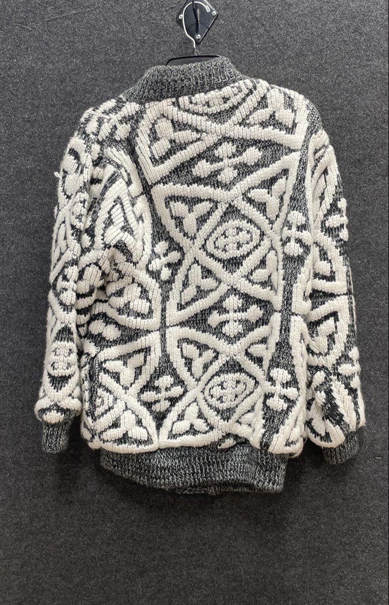 Vintage 90s Cherry Stix Women's Black White Geometric Chunky Knit Cardigan Sz M