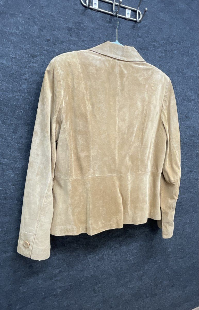 Liz Claiborne Women's Tan Suede Leather Single Button Blazer Jacket Sz 14