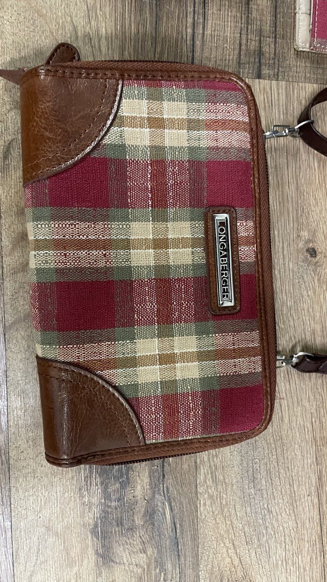 Longaberger Homestead Red Plaid Crossbody Purse Wallet Card Holder Lot of 3