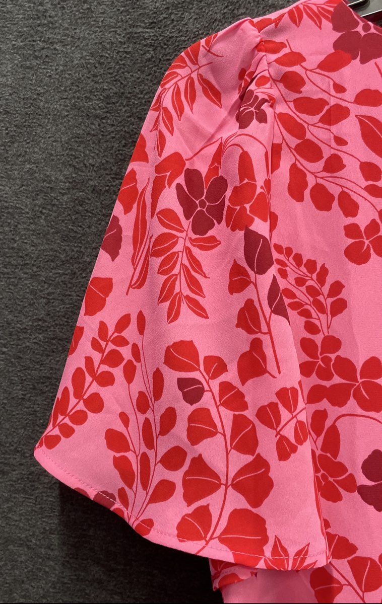 Ann Taylor Womens Pink Red Floral Flutter Sleeve Boat Neck Top NWT Sz SP