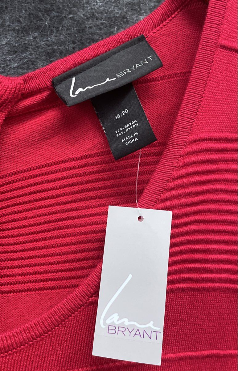 Lane Bryant Women's Red Textured Knit Short Sleeve Zip Back Dress NWT Sz 18/20