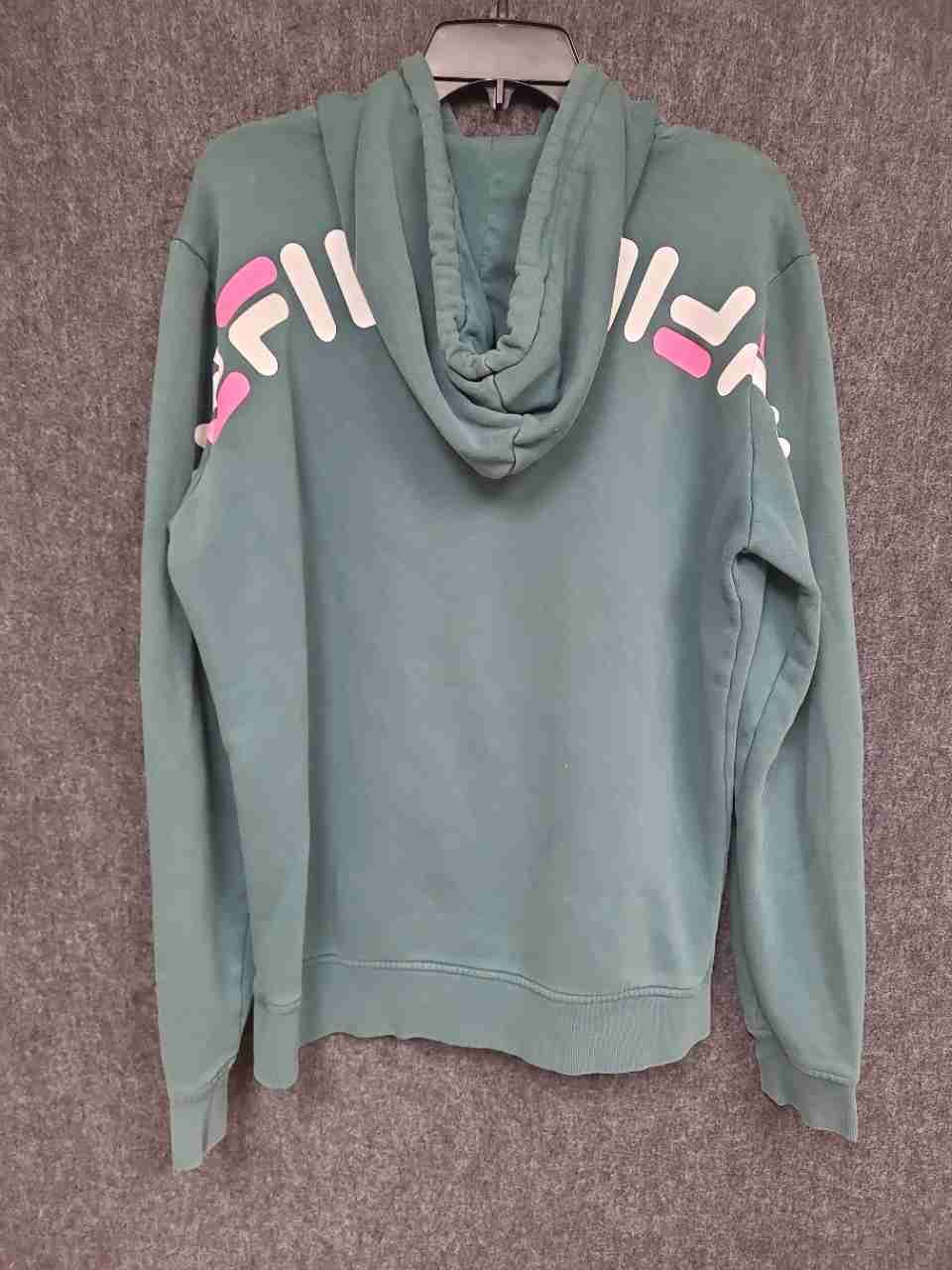 Fila Men's Sage Green Hoodie Embroidered Chest Logo Large Back Graphic Sz M
