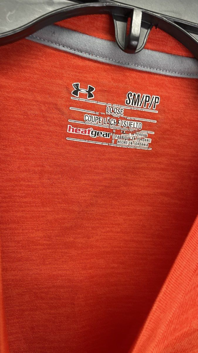 Under Armour Men's Tech Short Sleeve Shirt Orange Heather Gym Workout Loose Sz S