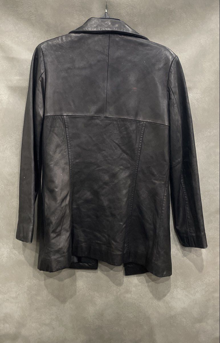 Vintage Y2K Lady Hathaway Women's Black Leather 3-Button Car Coat Jacket Sz 8