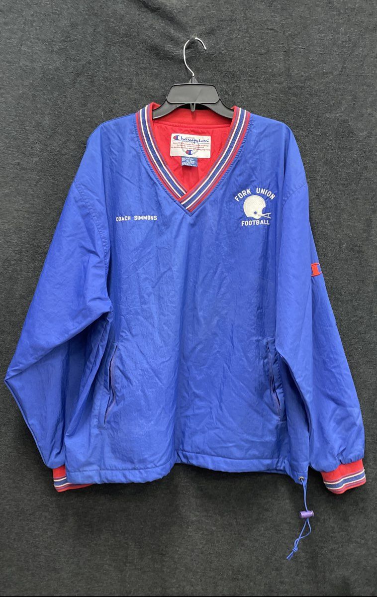 Vintage 90s Champion Men's Fork Union Football Pullover Jacket Blue Sz L