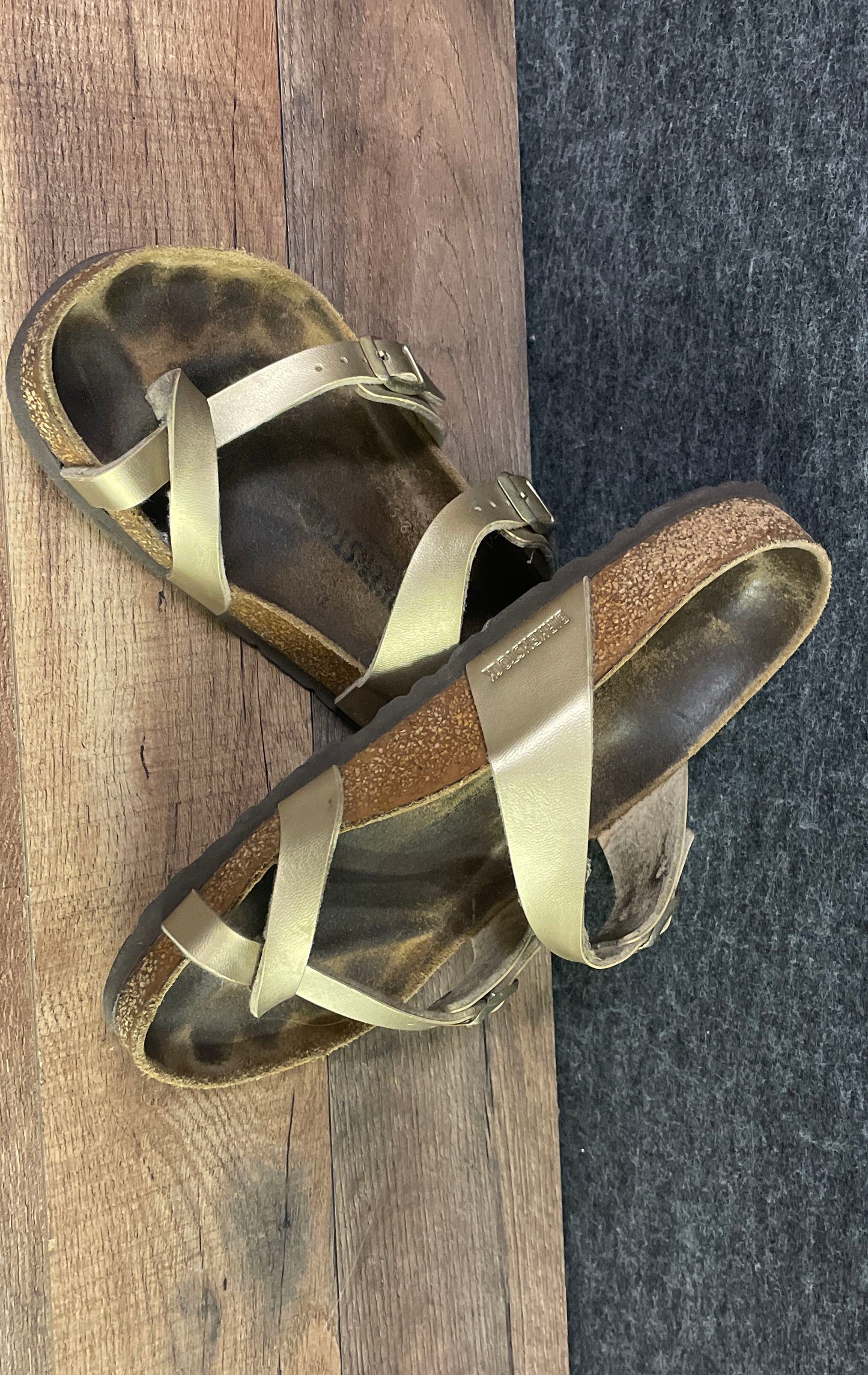 Birkenstock Mayari Gold Metallic Birko-Flor Toe Loop Sandals Size EU 43 US 12