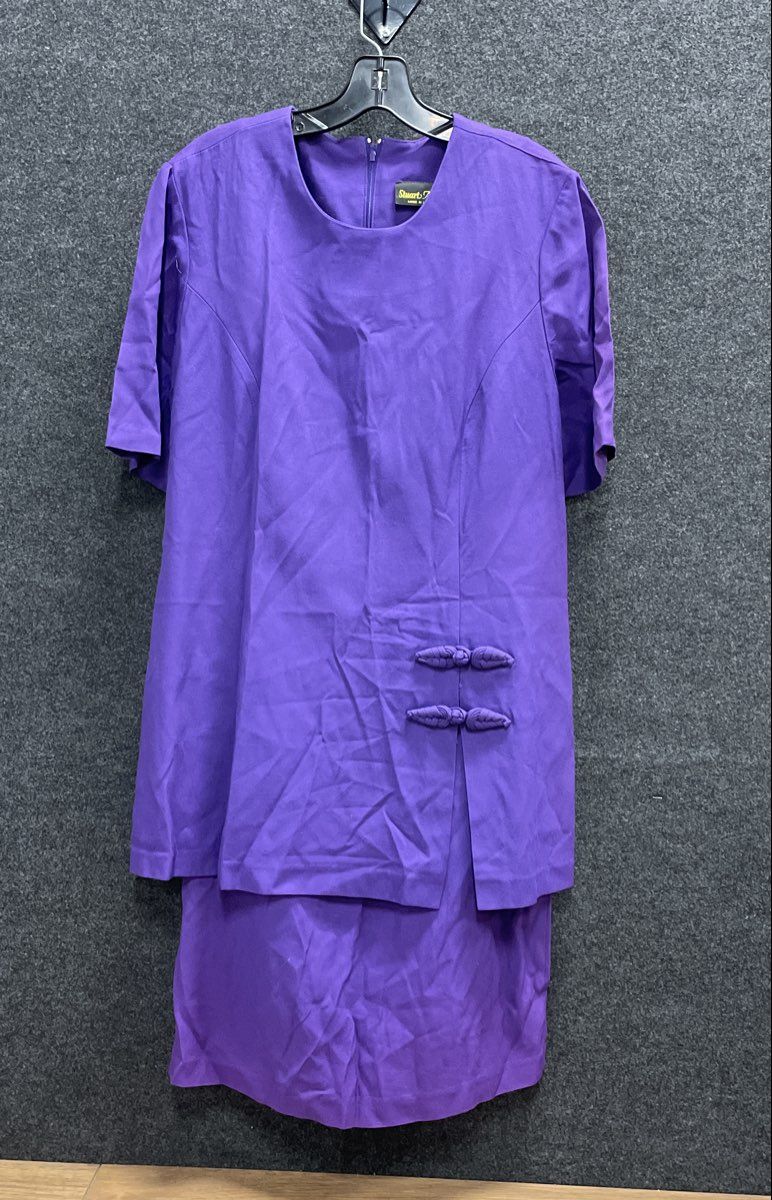 Vintage 90s Stuart Alan Women's Purple 2-Piece Dress Set Frog Closures Sz 14