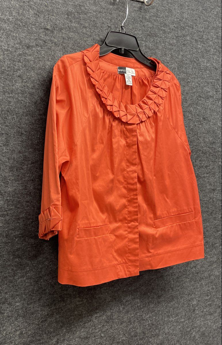 Simply Chloe Dao Women's Orange Cotton Pleated Collar Swing Jacket Sz XL