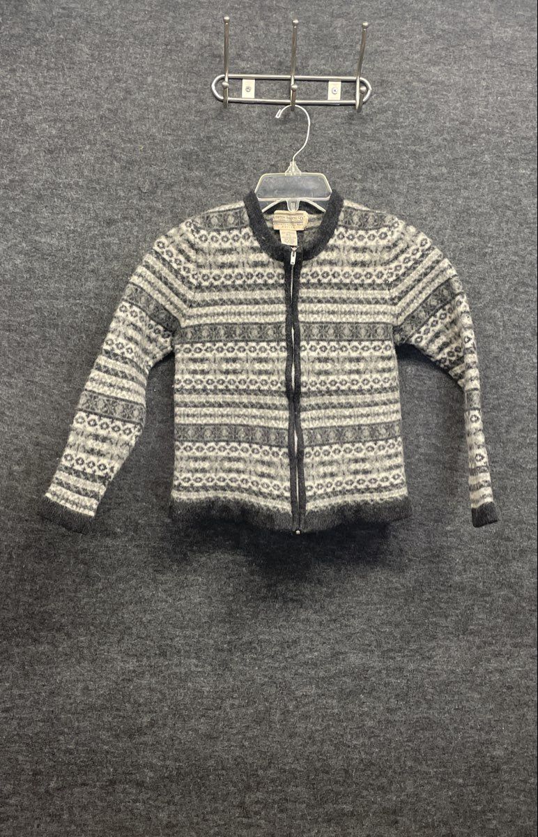 Vintage 90s Newton Trading Co Women's Gray Fair Isle Lambswool Zip Cardigan P/L
