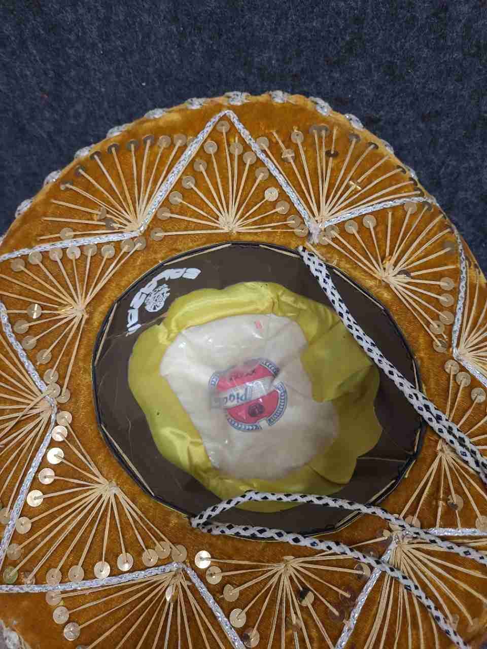 Vintage Salazar Pigalle Mexican Sombrero Charro Hat Gold Velvet Embroidered