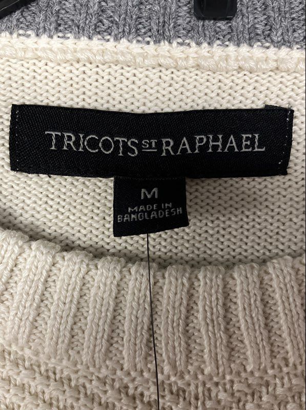 Tricots St Raphael Men's Crewneck Sweater Cream Chevron Textured Knit NWT Sz M