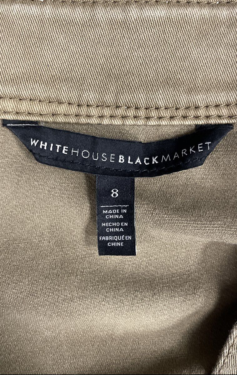 White House Black Market Women's Olive Embroidered Button Utility Jacket Sz 8