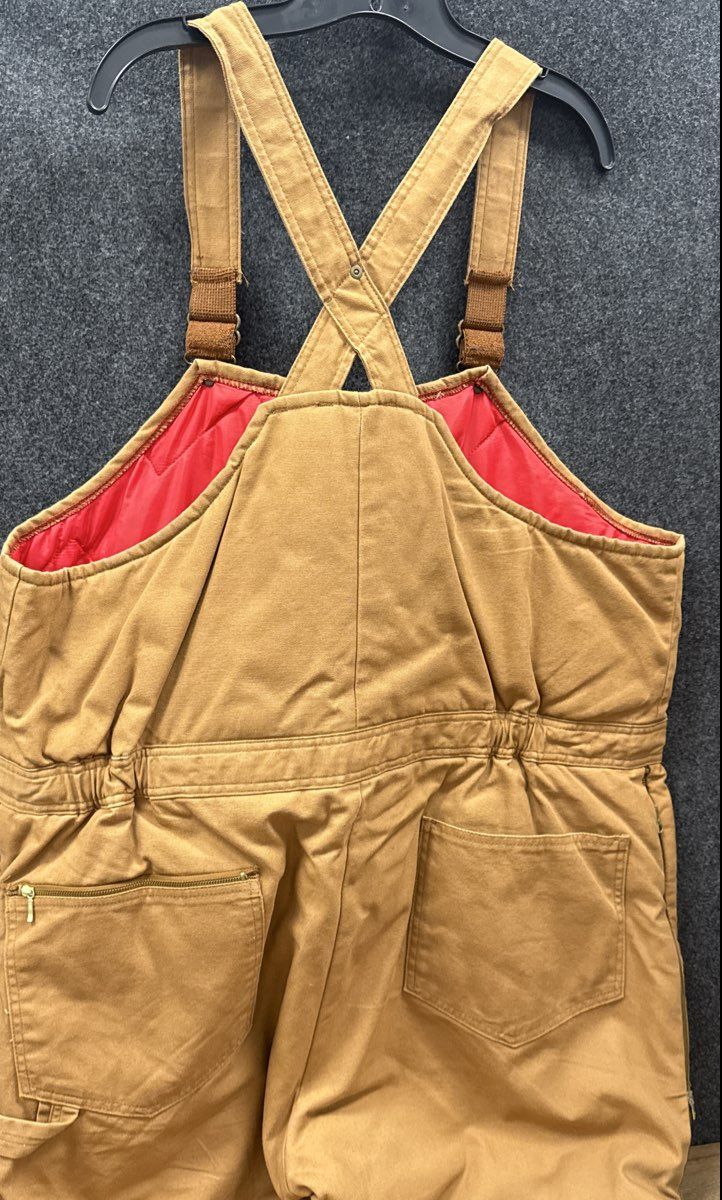 Walls Men's Brown Insulated Duck Bib Overalls Quilt Lined Leg Zips