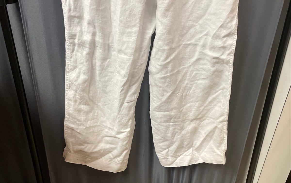 J. Jill Women's White Linen Straight Leg Elastic Waist Pocket Pants Sz 20