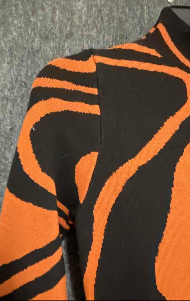 Fashion Nova Women's Black Orange Abstract Swirl Knit Midi Zip Dress Sz M