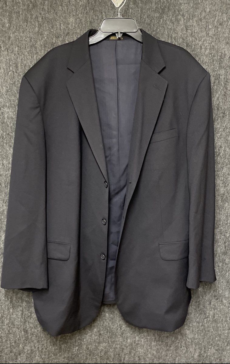 Stafford Men's Black Herringbone 100% Wool 3-Button Suit Jacket Blazer Sz 52 R