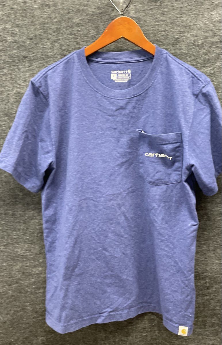 Carhartt Men's Pocket T-Shirt Heather Blue Relaxed Fit Back Graphic Logo Sz M